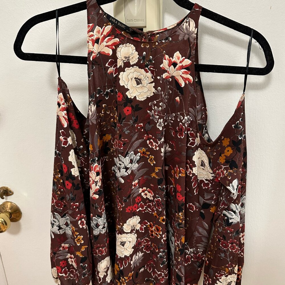 Zara Floral Blouse w/ Open Shoulder, Size M